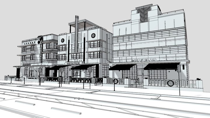 Wareframe st. Ocean drive, Miami, USA 3D Model