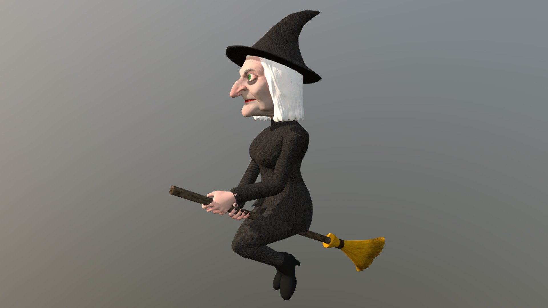 Cartoony witch rigged animated game character