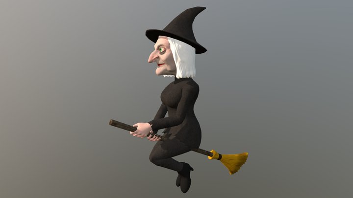 Cartoony witch rigged animated game character 3D Model