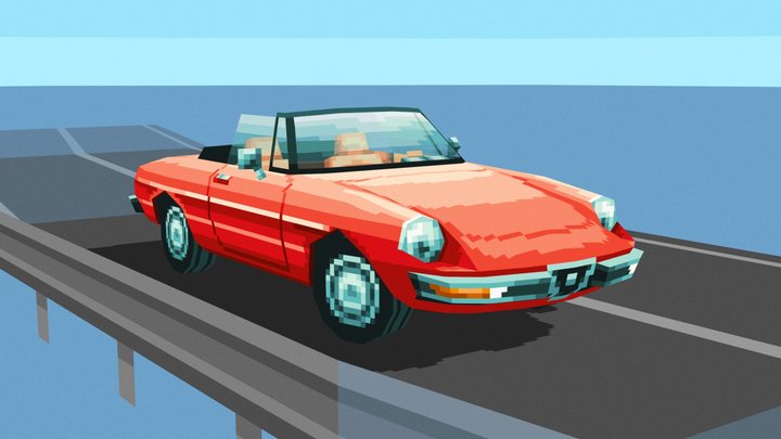 Alfa Romeo Spider Serie 2 (Low-poly pixel art) 3D Model