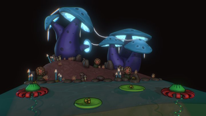 Mushroom Planet Night 3D Model