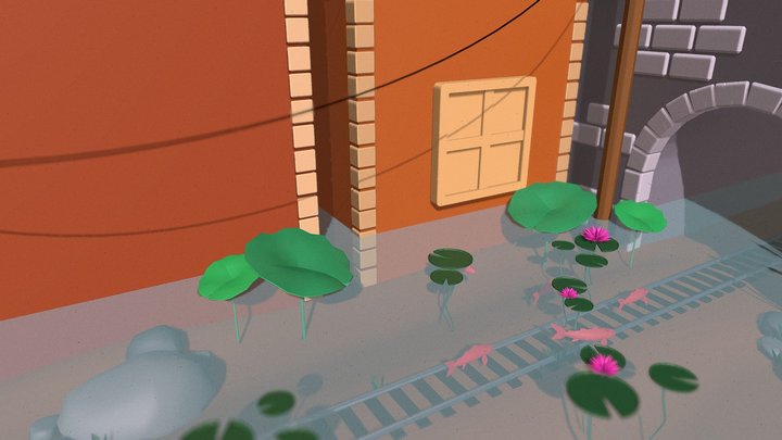 Flooded Overgrown Train Track scene – Modello 3D gratuito STL