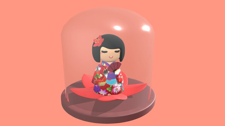 Red Japanese Kokeshi Doll 3D Model