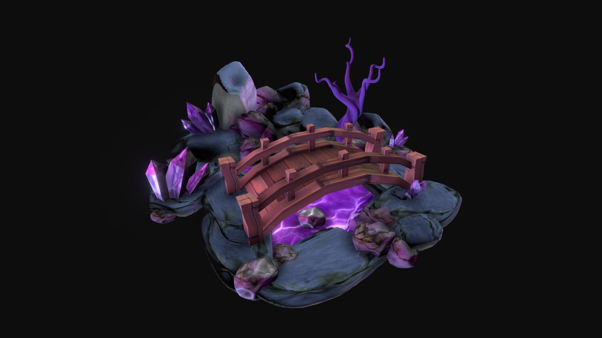 Fantasy 3d Scene Crystals - Handpainted