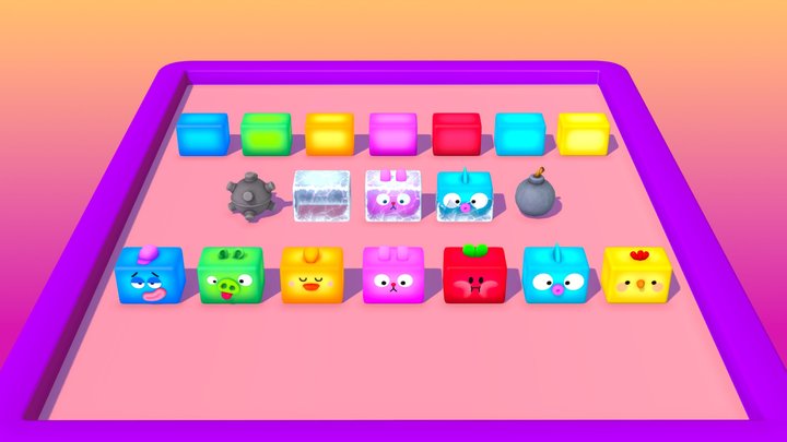 Boxes Characters Match 3 3D Model