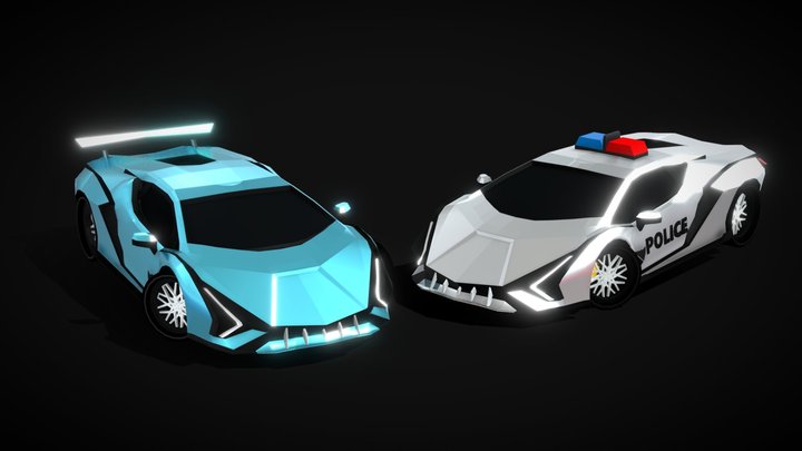 LOW POLY: Italian Sports CAR & Police CAR 3D Model