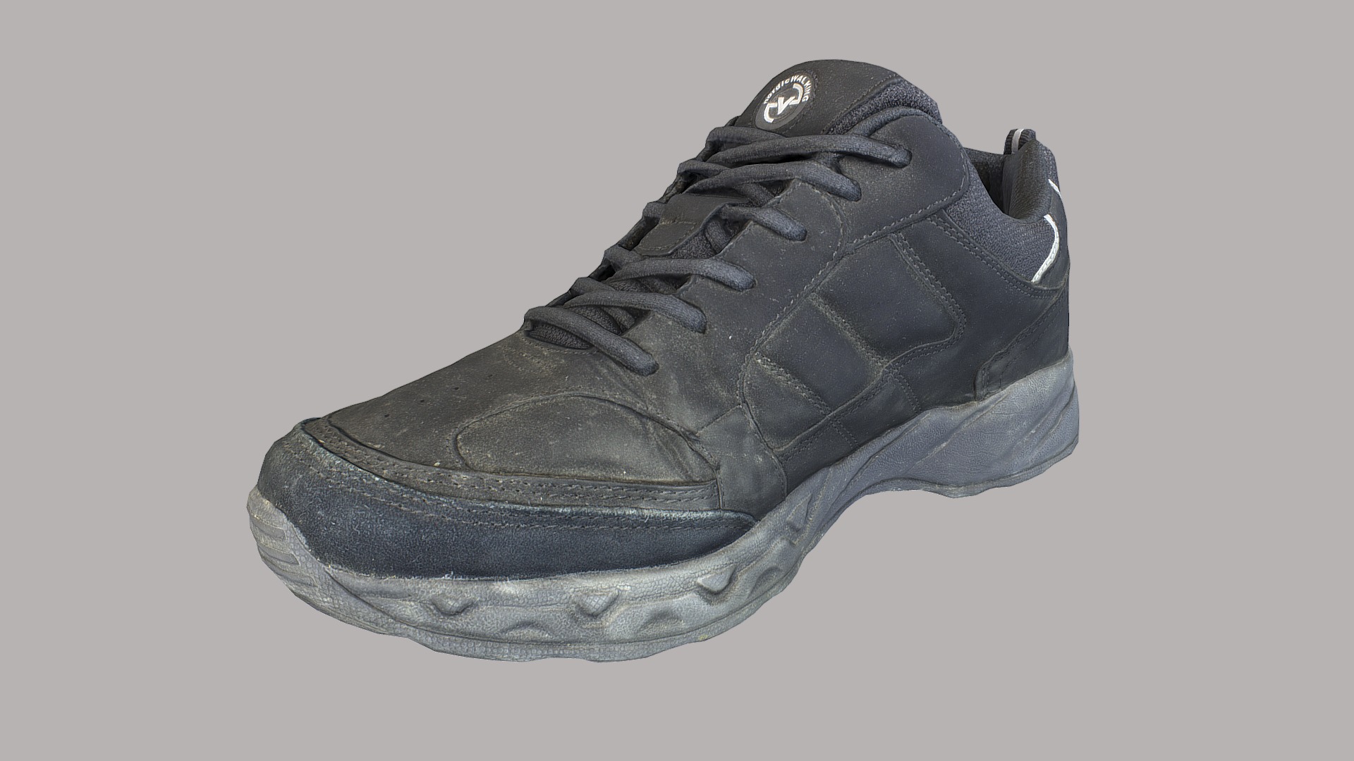 3D model Worn sneaker shoe - This is a 3D model of the Worn sneaker shoe. The 3D model is about a black shoe with a white background.