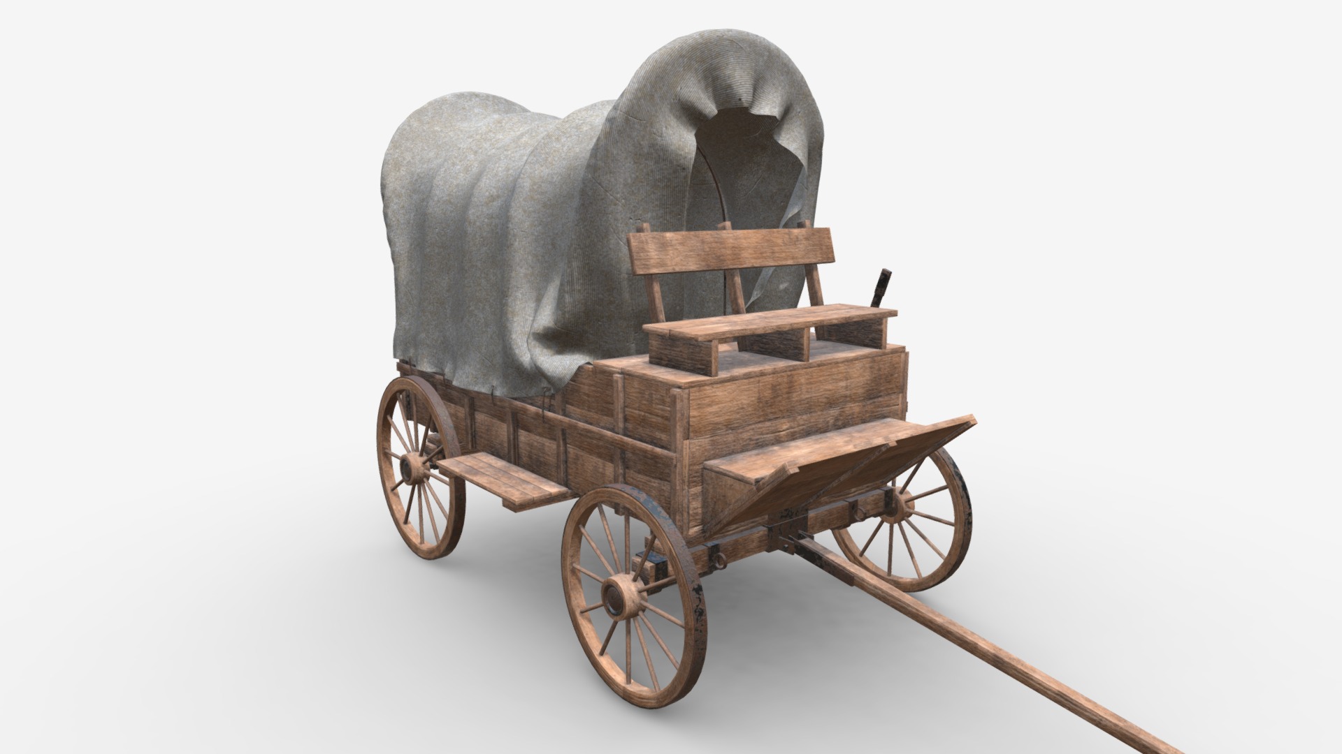 3D model Wagon wooden covered - This is a 3D model of the Wagon wooden covered. The 3D model is about a wooden carriage with wheels.