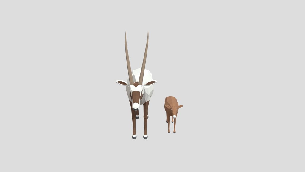 Low Poly Arabian Oryx And Calf