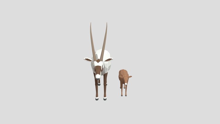 Low Poly Arabian Oryx And Calf – Modelo 3D gratuito STL