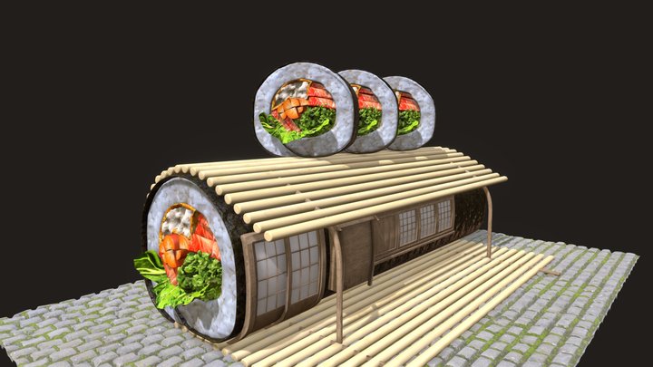 3D Printed Sushi on a Board by HighPoly