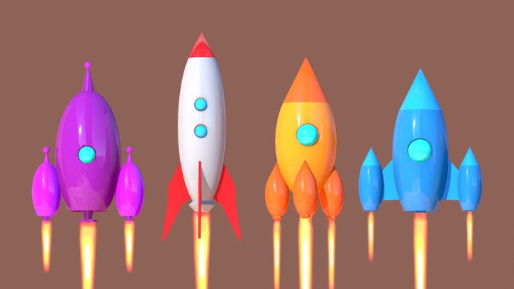 4 Stylized Space Rocket Pack 3D Model