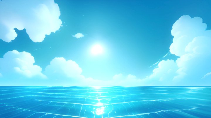 Stylized Cloudy Sky And Ocean 3D Model