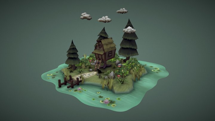 #FantasyIslandChallenge Swamp Island with house 3D Model