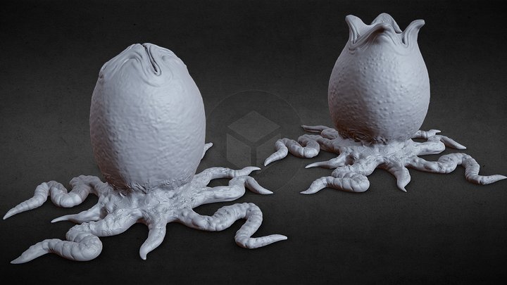 3D PRINTBL OPEN and CLOSED ALIEN EGGS WITH ROOTS 3D Model