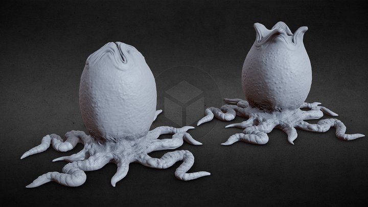 3D PRINTBL OPEN and CLOSED ALIEN EGGS WITH ROOTS 3D Model