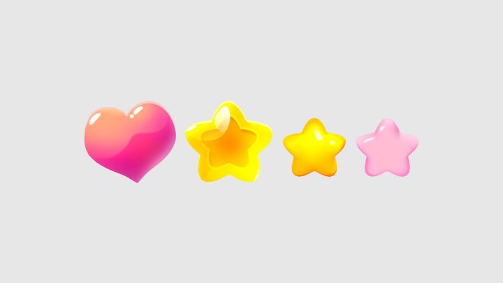 Cartoon love heart - five-pointed stars 3D Model