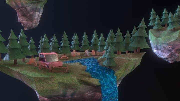 Floating Camp Island 3D Model