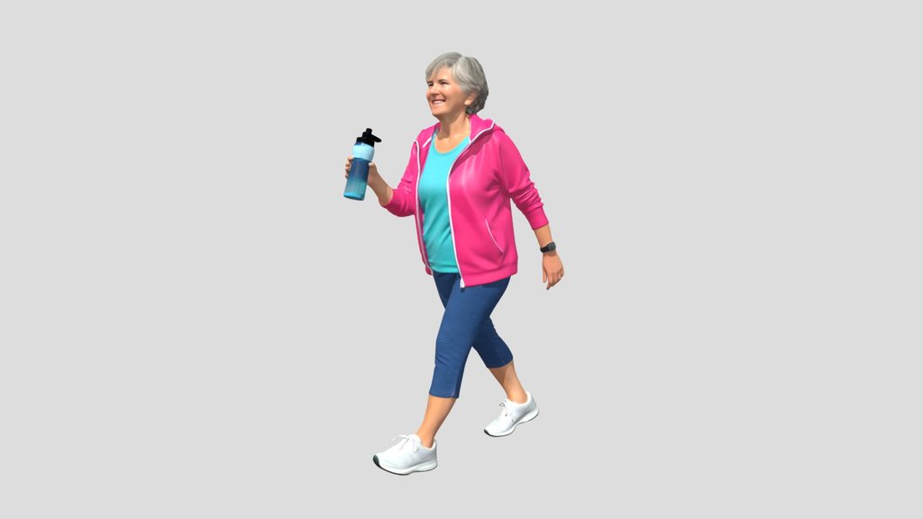 Joyful Senior Walking with Water Bottle