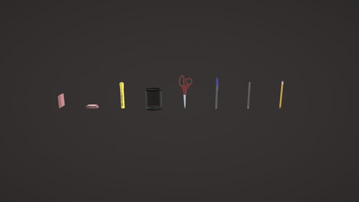 Pencil Holder and Writing Utensils 3D Model