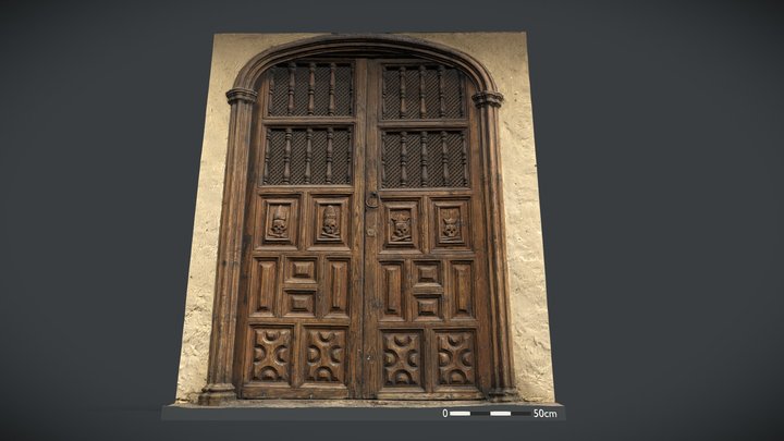 Puerta de madera con cojinetes labrados 3D Model