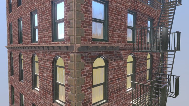 Apartment with fire escape - lowpoly 3D Model
