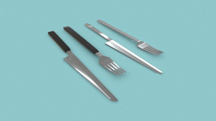 Low Detail Fork and Knife 3D Model