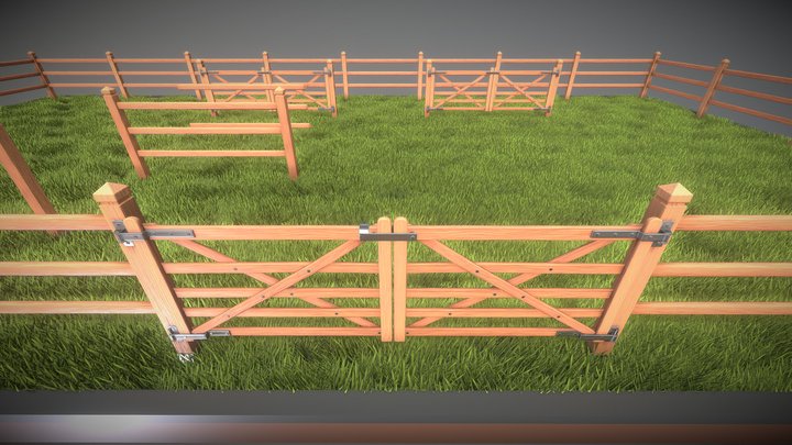 Pine Wood Fence With Door Low-Poly 3D Model