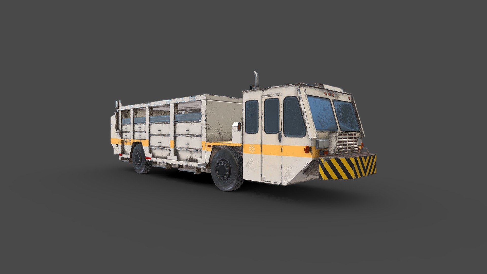 3D model 1980s Refuse Collection Truck - This is a 3D model of the 1980s Refuse Collection Truck. The 3D model is about a white truck with a yellow stripe.