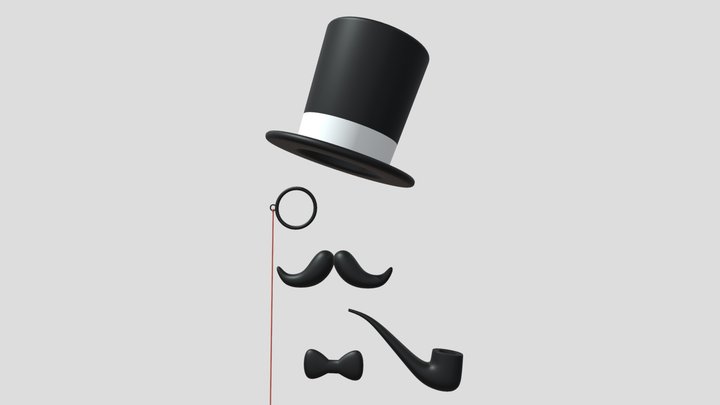 Top Hat Moustache Bow Tie Monocle Tobacco Pipe 3D Model