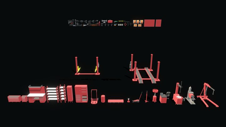 Low Poly Car Mechanic Tool Pack 3D Model