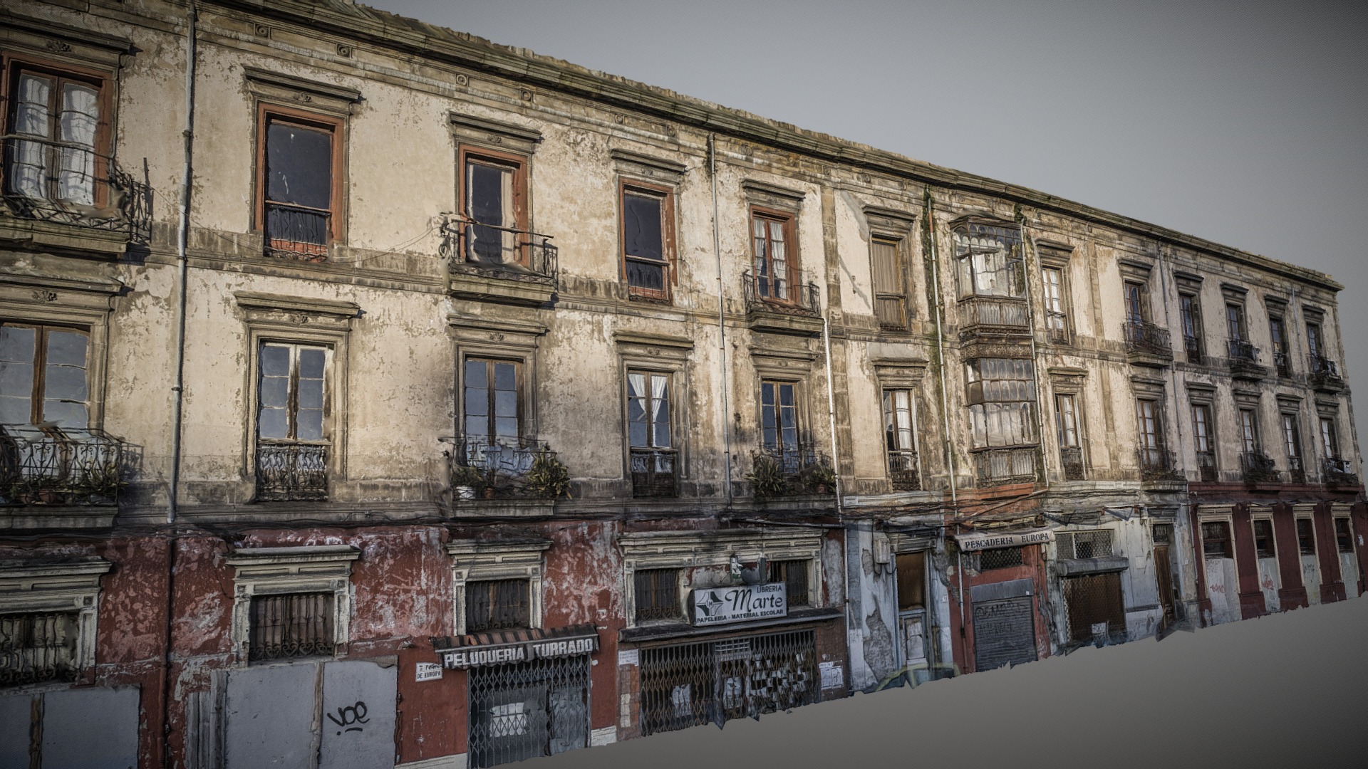 3D model Old building facade photogrammetry scan - This is a 3D model of the Old building facade photogrammetry scan. The 3D model is about a building with many windows.