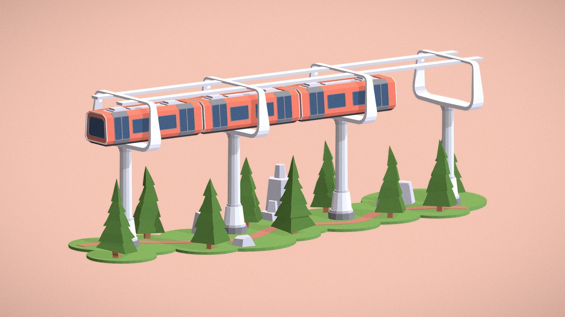 Low Poly Train In The Air