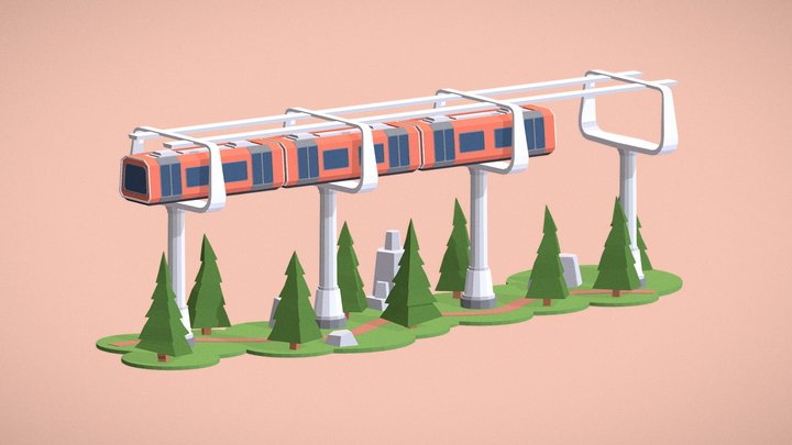 Low Poly Train In The Air 3D Model