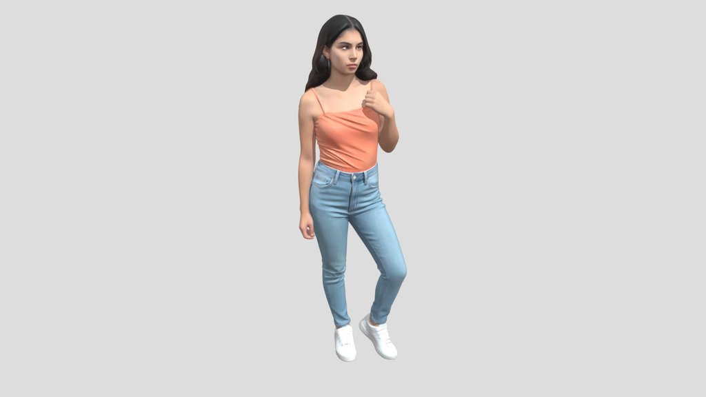 Coral Tank Top and Light-Wash Jeans