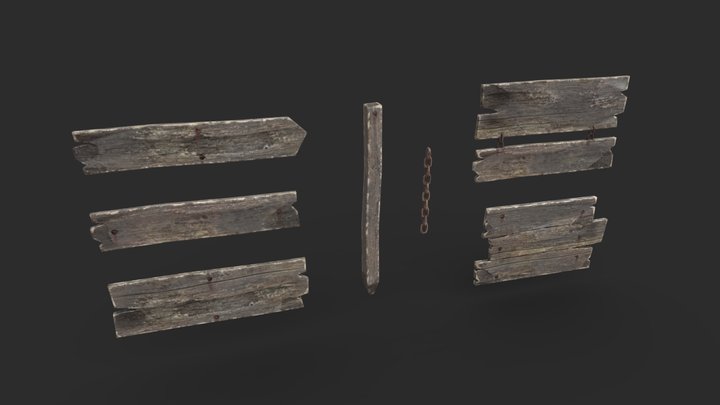 Old Wooden Signs Set 3D Model