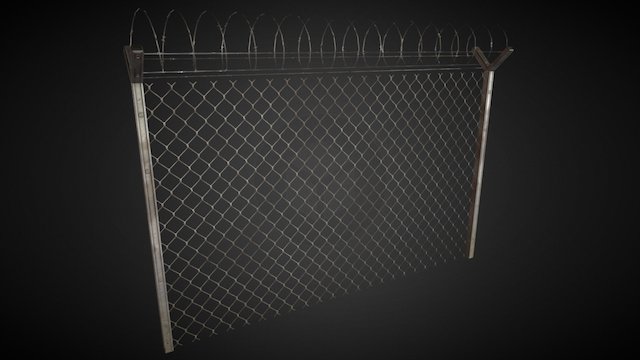 Metal fence with wire 3D Model