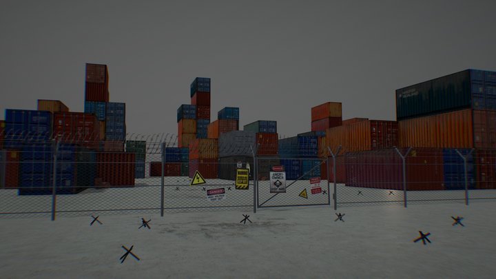 Apocalypse Scene. Shipping container port 3D Model