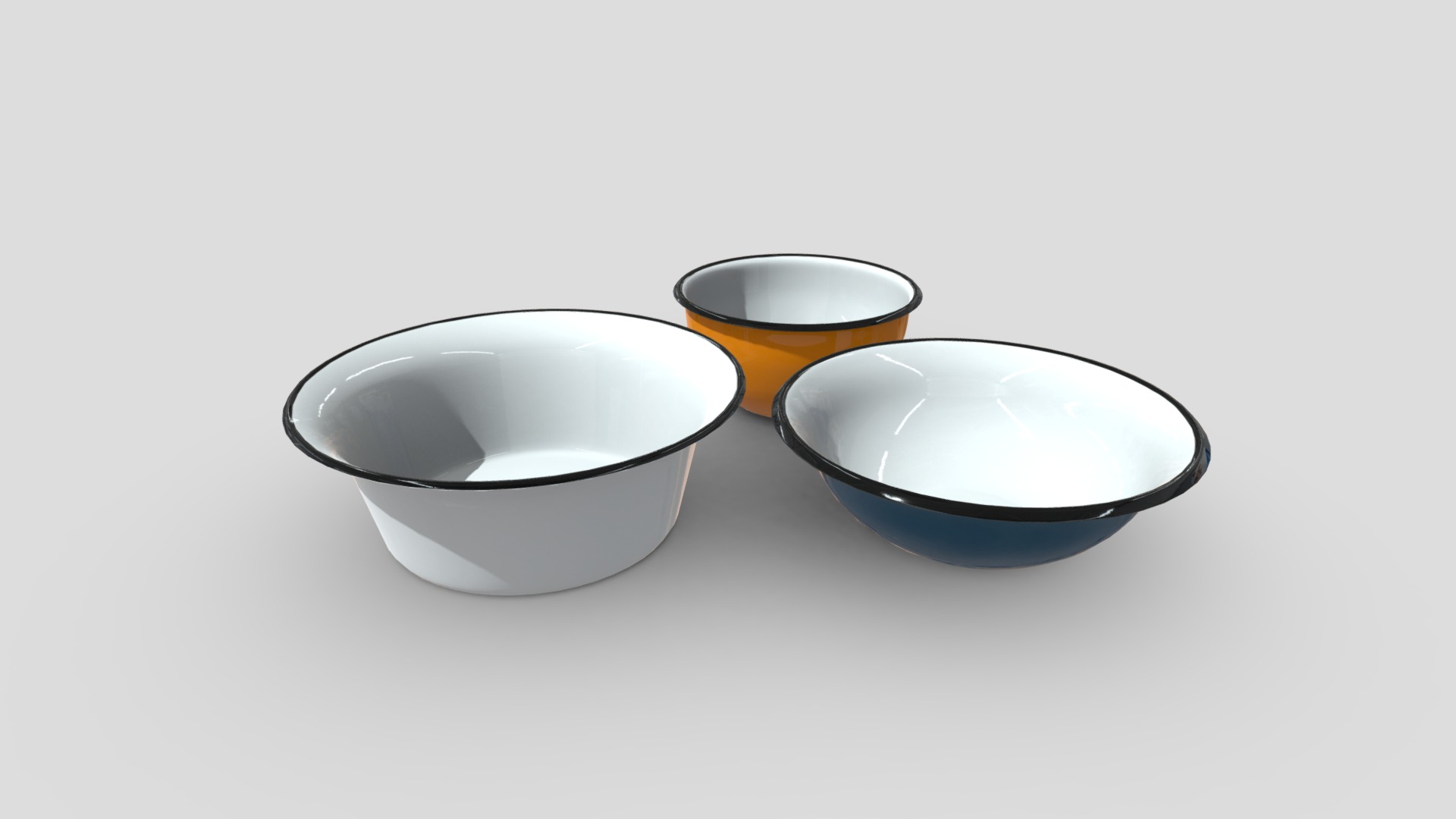 3D model Enamel Bowl Set - This is a 3D model of the Enamel Bowl Set. The 3D model is about a couple of bowls.