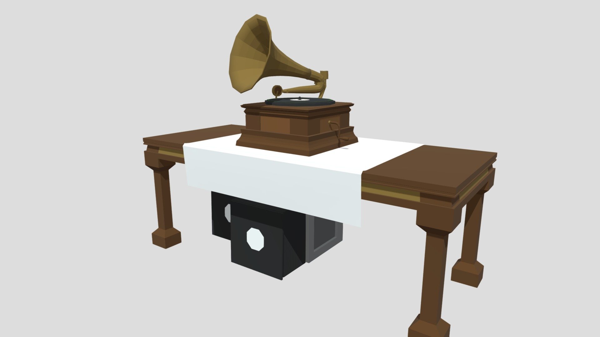 Low Poly Gramophone Record Player Antique Style