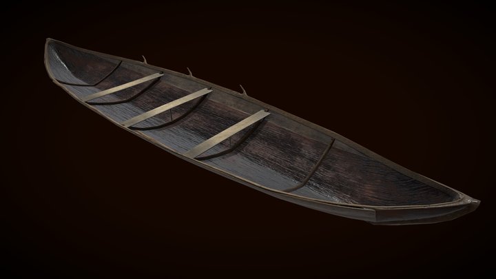 Wooden dugout boat 3D Model