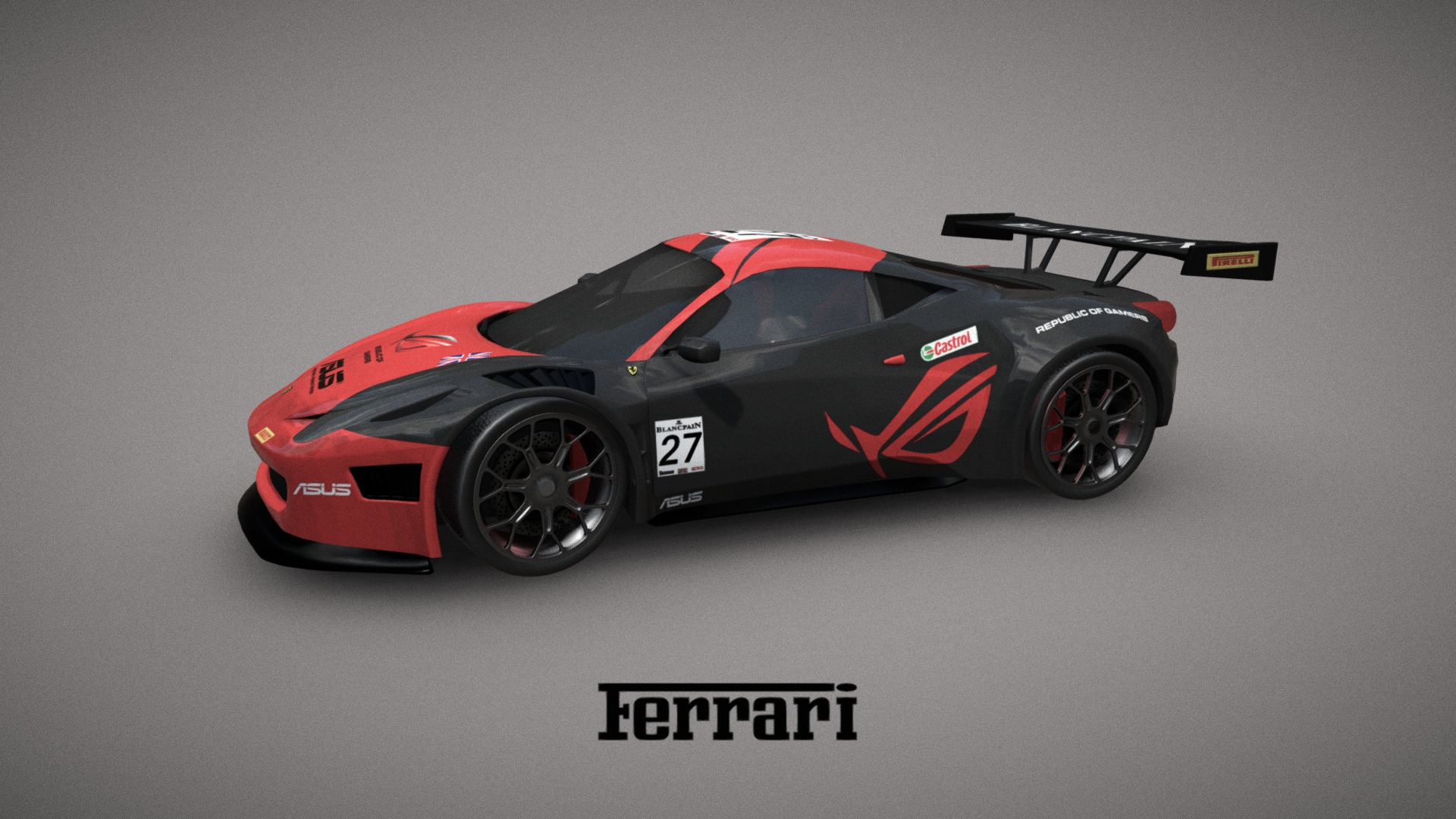 3D model Ferrari 458 – GT3 (Custom racing Livery) - This is a 3D model of the Ferrari 458 - GT3 (Custom racing Livery). The 3D model is about a black sports car.