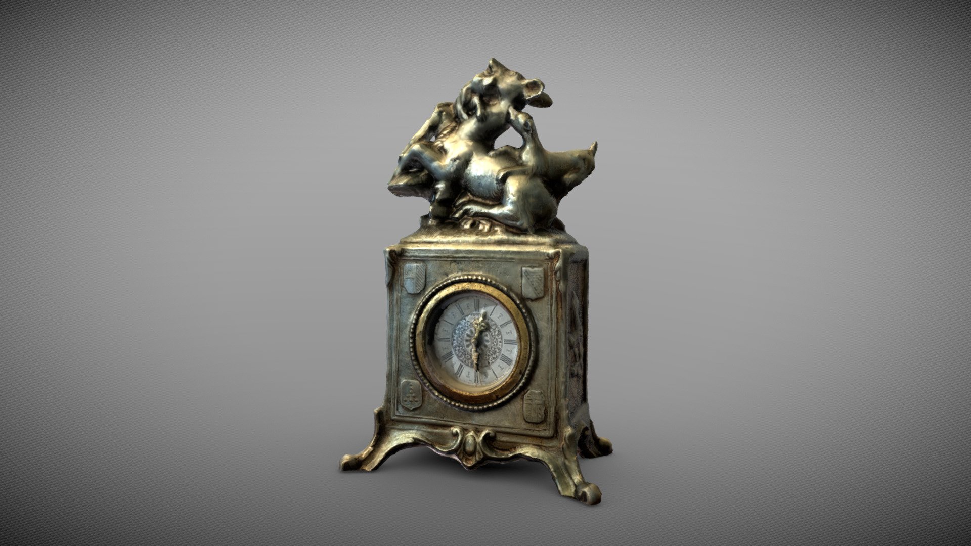 Hunting Scene Mechanical Mantel Clock (Raw Scan)