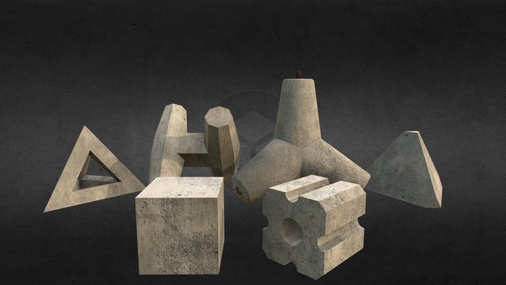 Concrete breakwater blocks 3D Model