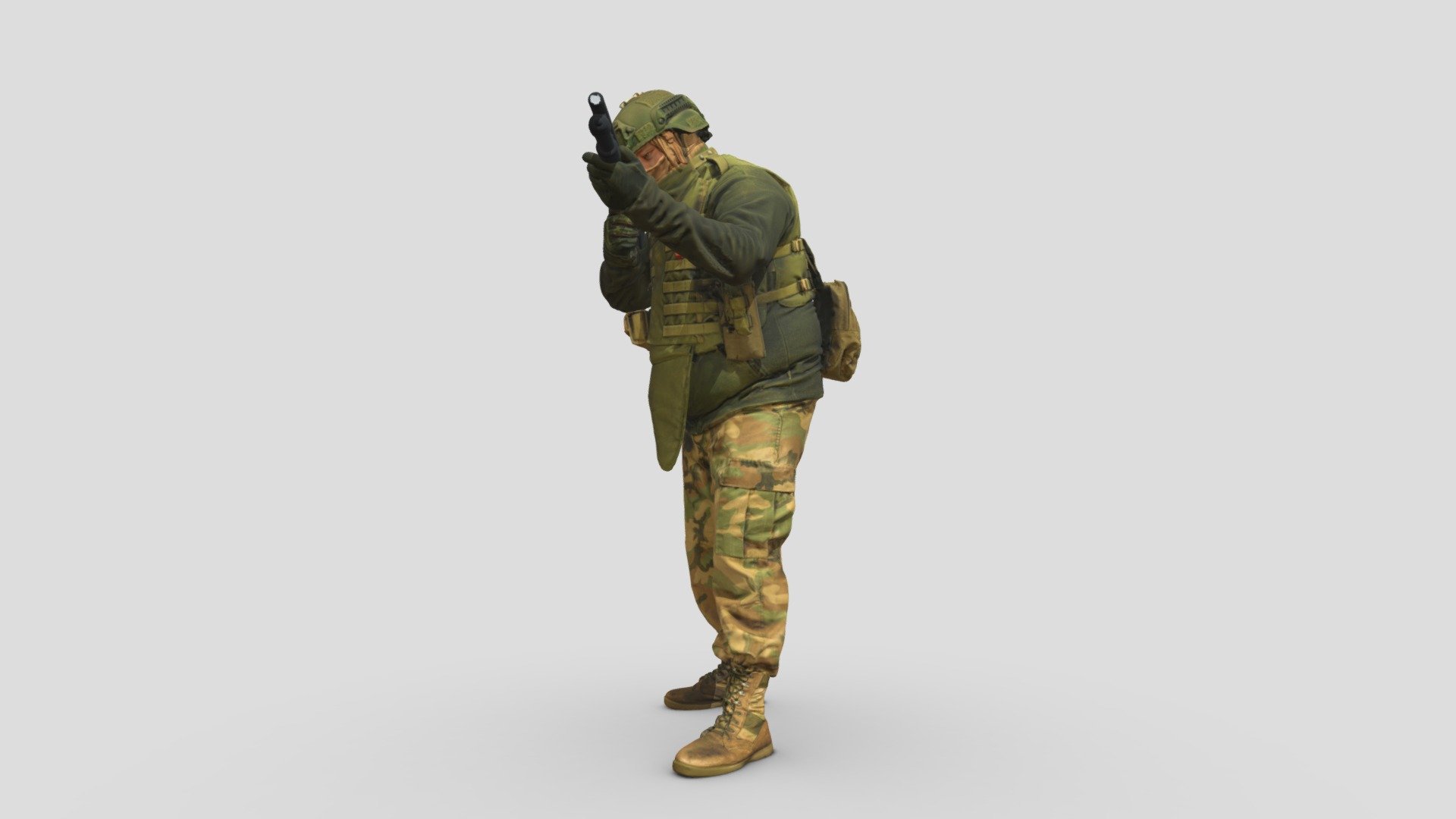 Modern Soldier Aiming With Pumpshotgun 001150   Buy Royalty Free 3D