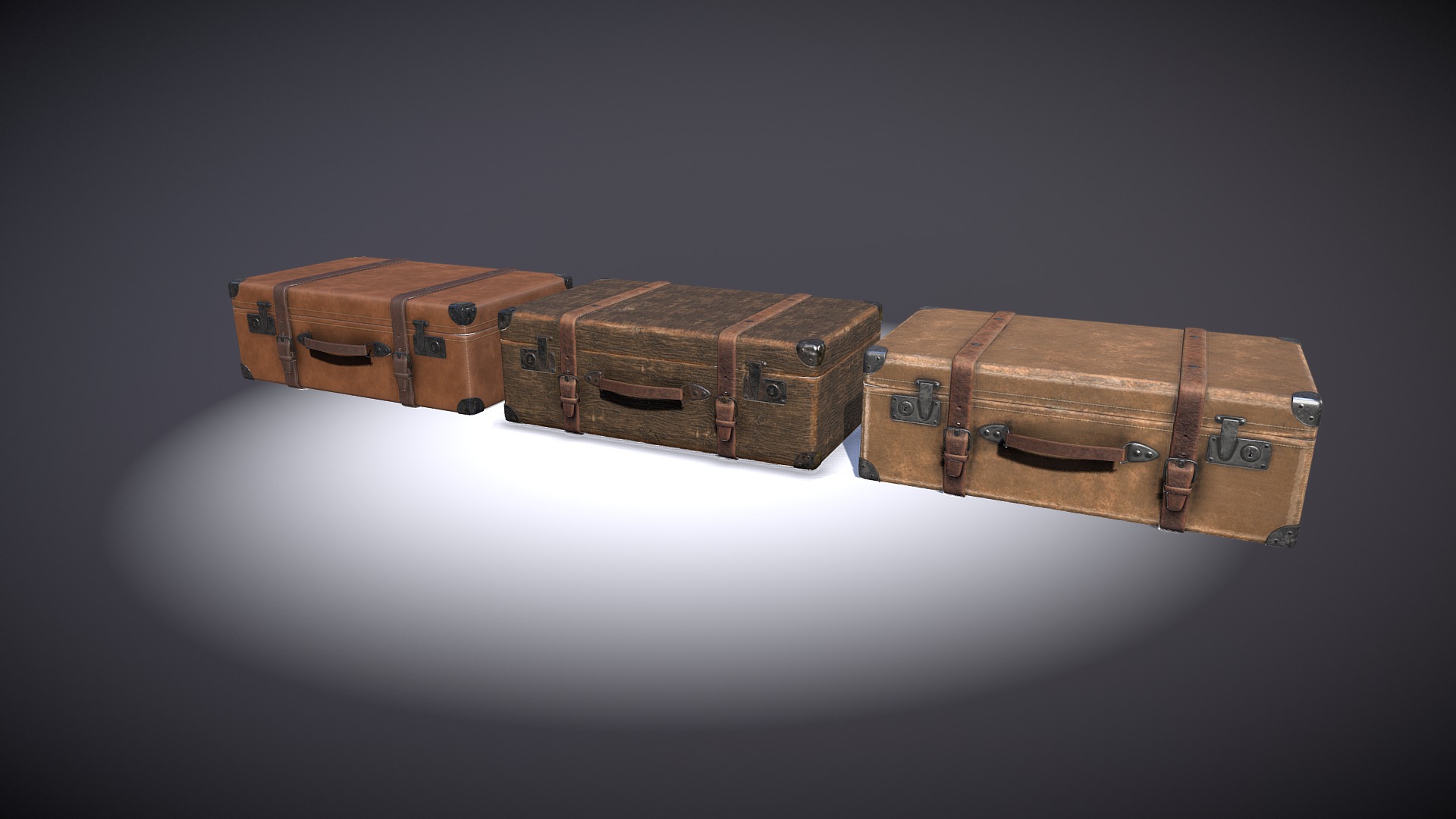 3D model Suitcase 01 - This is a 3D model of the Suitcase 01. The 3D model is about a group of brown suitcases.