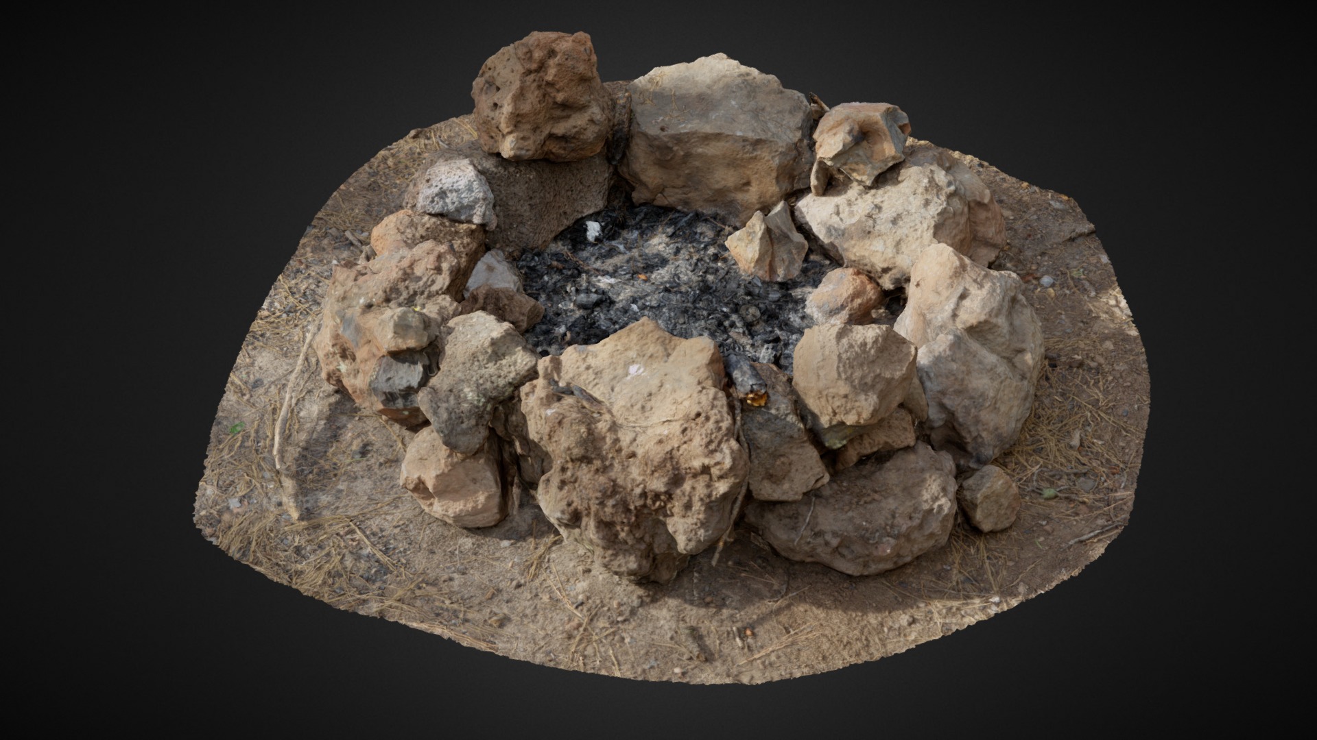 3D model Fire pit in the pines - This is a 3D model of the Fire pit in the pines. The 3D model is about a rock with a face carved into it.