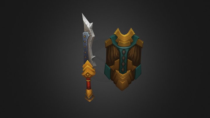 Hand Painted Sword and Shield 3D Model