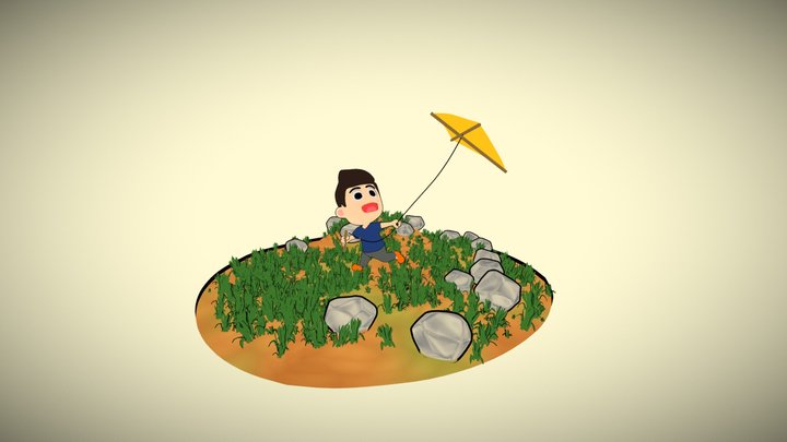A Kid and kite 3D Model