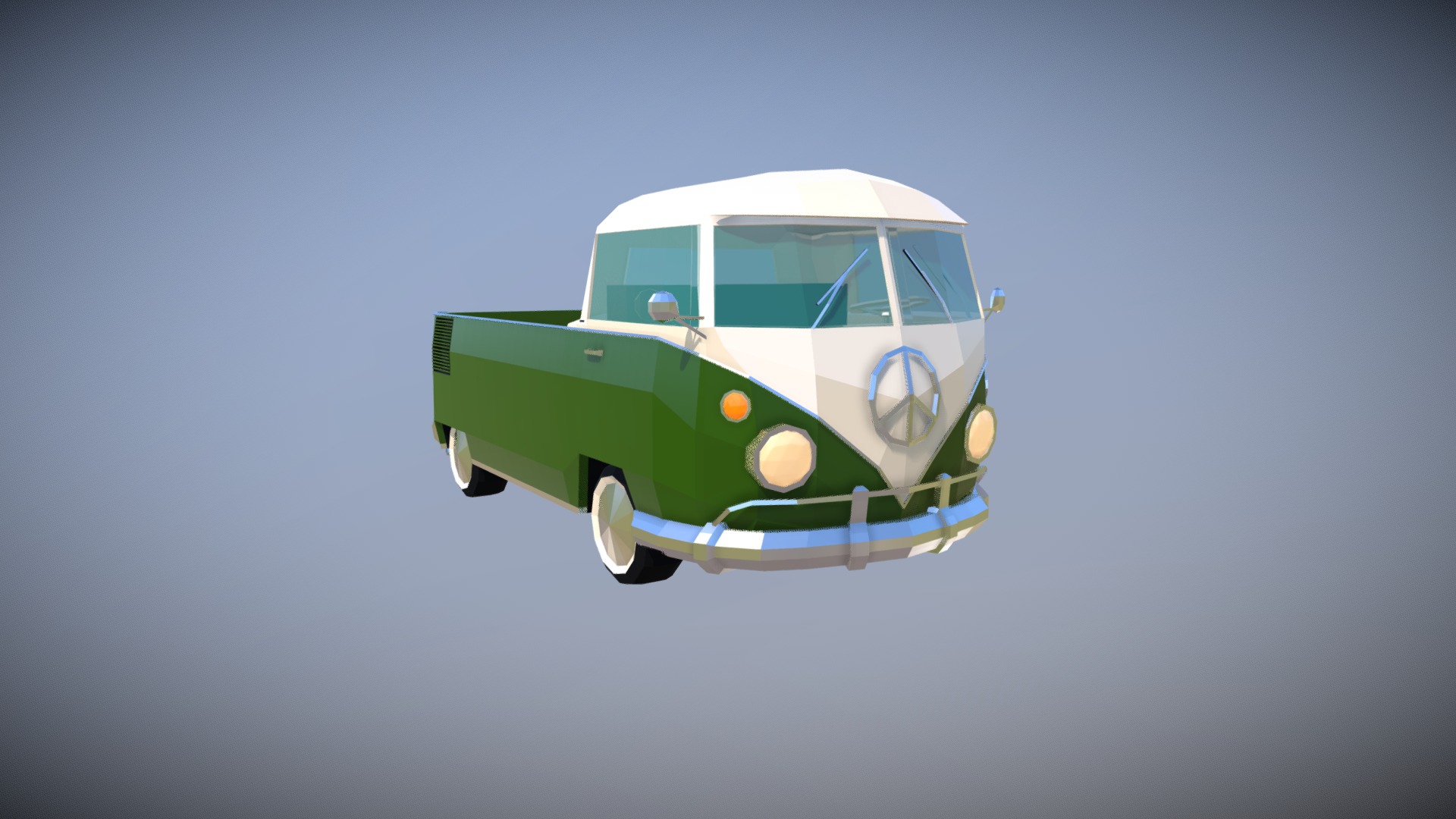 3D model Low Poly Camper Van 03 - This is a 3D model of the Low Poly Camper Van 03. The 3D model is about a green and white van.